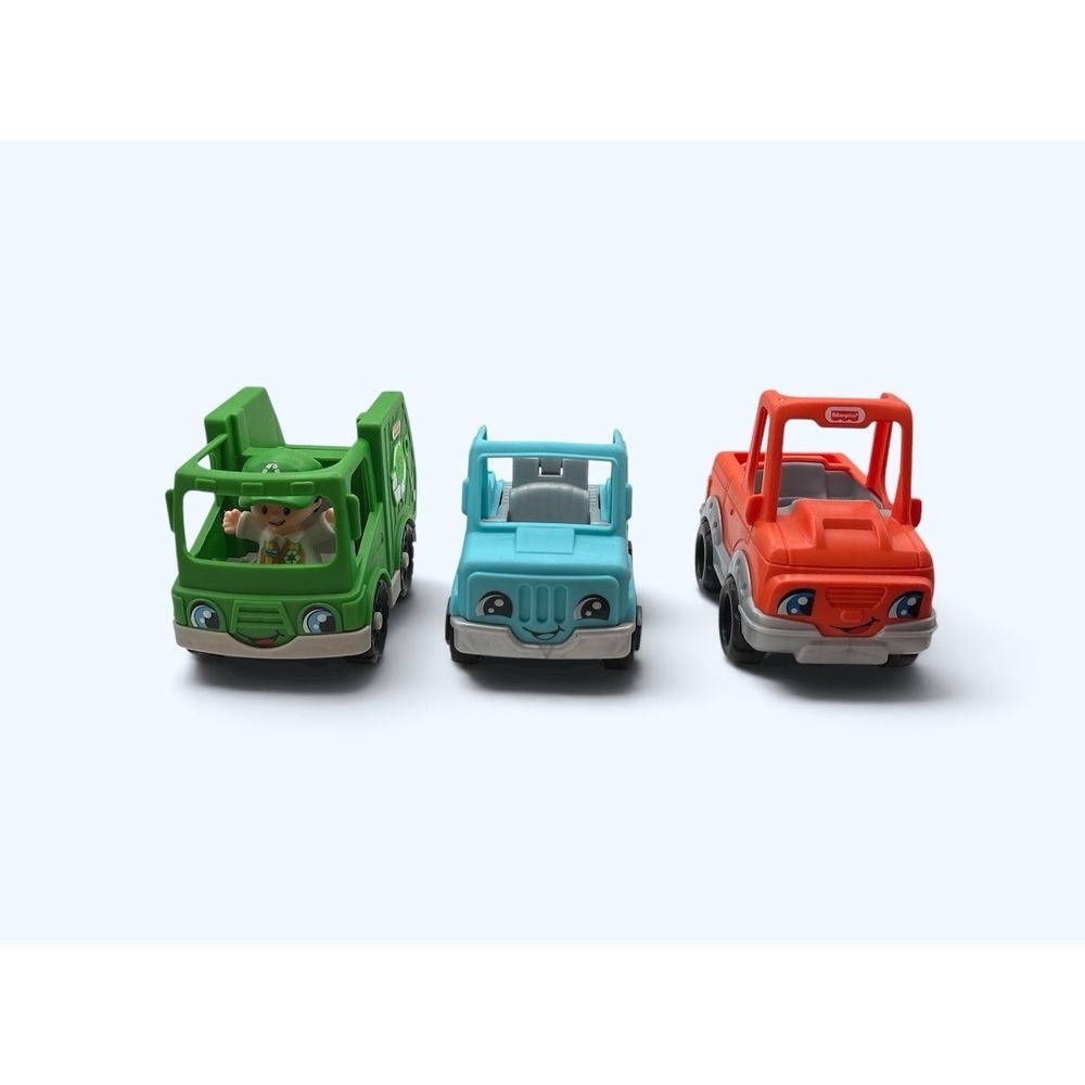 FISHER PRICE LITTLE PEOPLE cars lot of 3 garbage Car & pickup truck Garbage Man